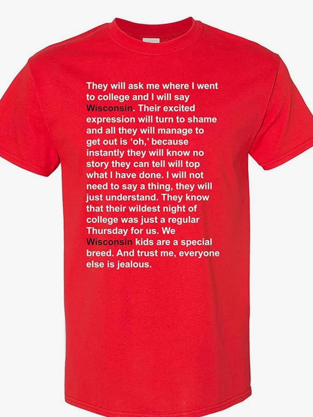 University Wisconsin Quote Sconnie WI State Party Tee Shirt Top Red Unisex XL